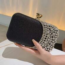 Túi xách dự tiệc có quai cầm bằng kim loại Túi cầm tay buổi tối kim cương dành cho nữ Túi cầm tay vàng dự tiệc cưới Túi đeo vai xích nhỏ - màu đen - Xem 4