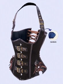 1pc Women's Halter Neck PU Leather Waist Cincher Slimming Corset Top