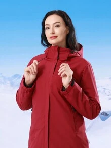 CAMEL CROWN Chaqueta de esquí impermeable 3 en 1 para mujer, con forro polar resistente al viento y cálida para senderismo al aire libre en invierno - Burdeos - Ver 1