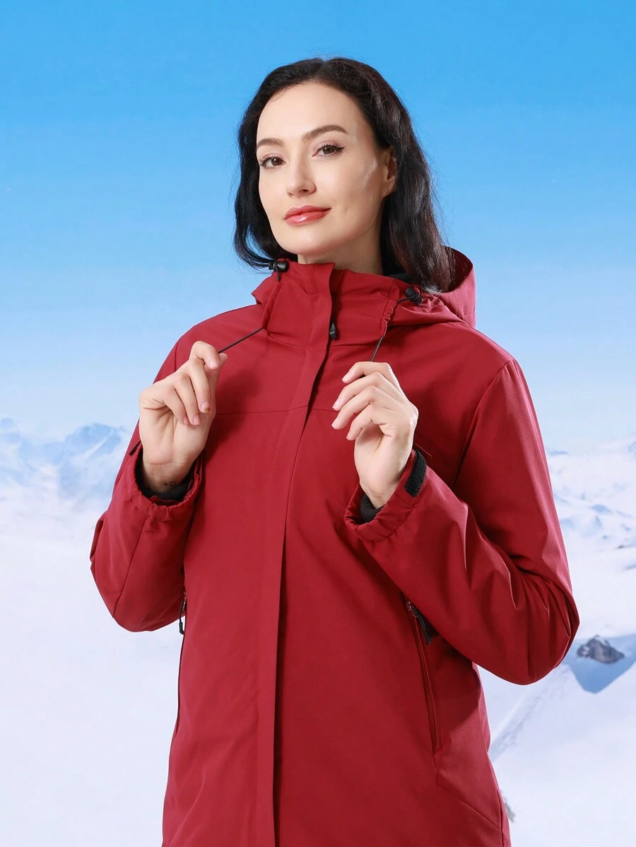 CAMEL CROWN Chaqueta de esquí impermeable 3 en 1 para mujer, con forro polar resistente al viento y cálida para senderismo al aire libre en invierno - Burdeos - Ver 1