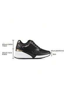 WEIDE Tenis Mujer - Zapatillas de Deporte para Mujeres - Zapatillas de Moda con Suela Alta, Comodidad y Estilo, Calzado Transpirable con Plantilla de Espuma, Perfectas para Actividades al Aire Uso Diario - Negro - Ver 9