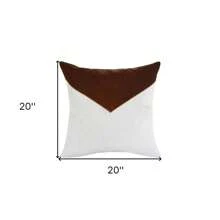 20" X 20" Brown And Ivory Geometric Faux Leather Zippered Pillow