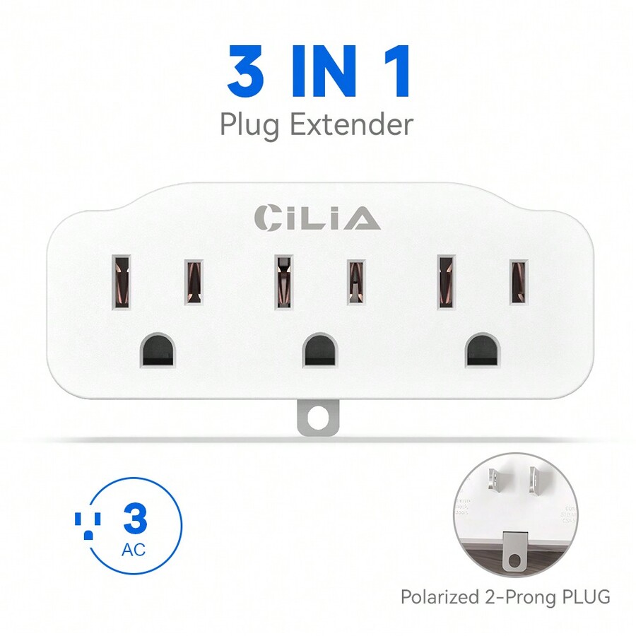 CILIA CILIA 1pc 3IN1 Grounded Multi Outlet Adapter Wall Plug Outlet