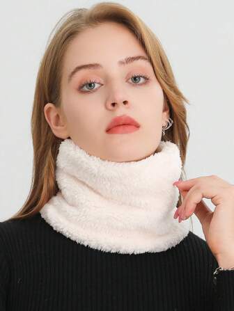 1pc Women Snood Elegant Warm Thick Style Ring Neck Scarf/Muffler Soft And Skin Friendly, Unisex Outdoor Cycling And Skiing Casual Warm Face Mask Windproof And Cold Proof, Winter Solid Color Plush Warm Neck Gaiter, For Daily Wear And Outing Riding Balaclava Mask