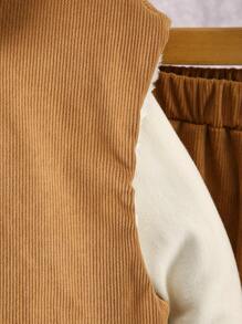 2 件套 Tween Boy 休闲毛绒背心和工装裤套装，秋冬 - 卡其色 - 查看 6