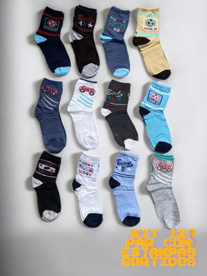 kit 12 par meias  menino crianca bom qualidade cano curto colorida