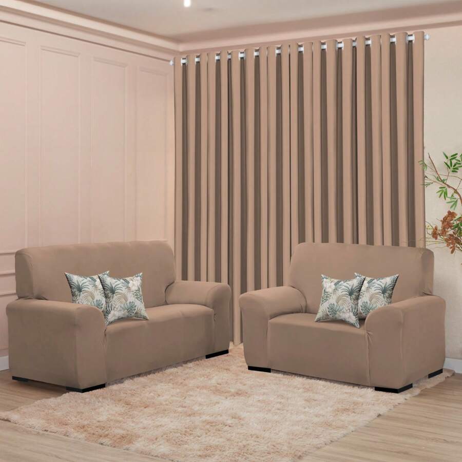 Living Room Kit Plain Curtain 3 Meters + 3 And 2 Sofa Covers + 4 Floral Cushion Covers Living Room, Decoration, Protector - Bộ sản phẩm Avela - Xem 1