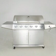 Propane Grill 6 Burner Barbecue Grill Stainless Steel Gas Grill - Silver+Stainless Steel+Garden & Outdoor as Pic - View 2