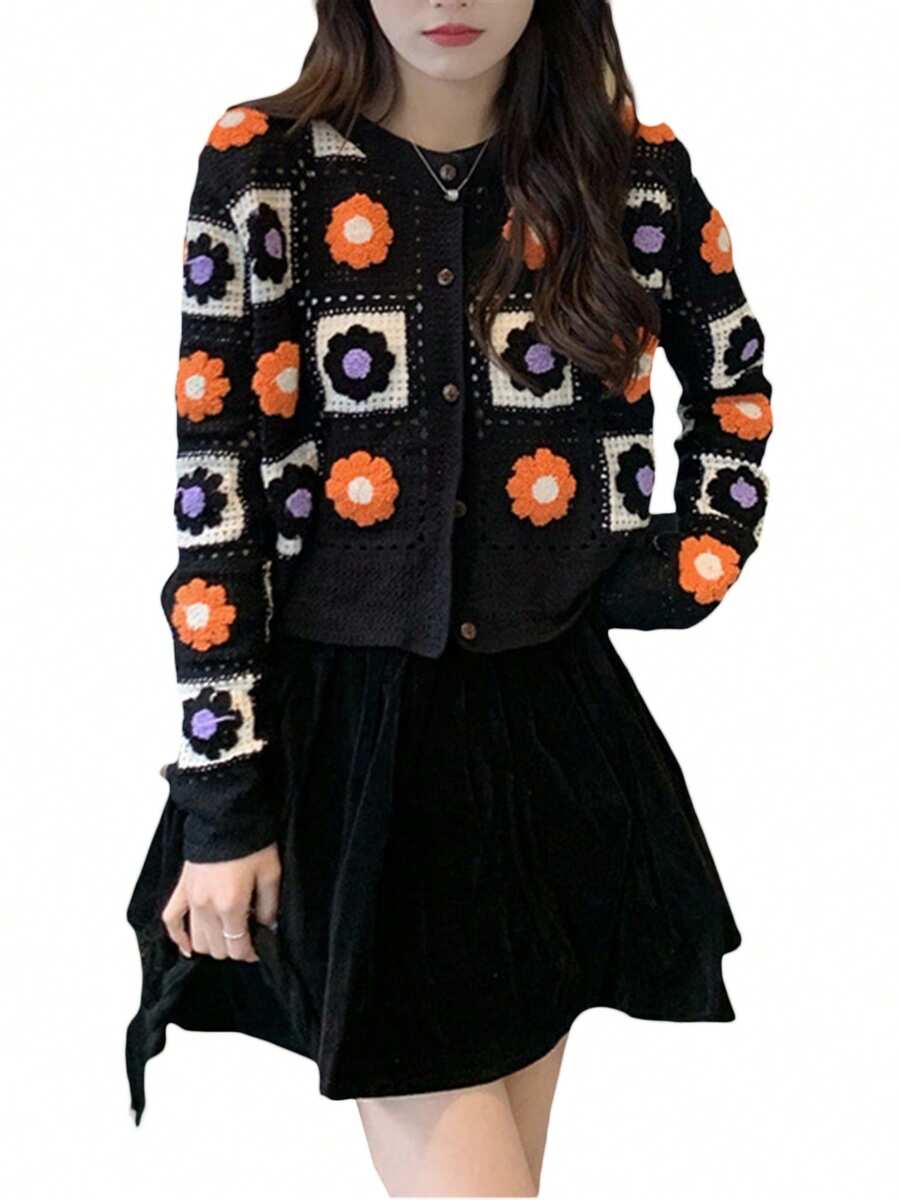Girls' 3D Floral Sweater & Cardigan Long Sleeve 3D Print Fall Winter Active main image 0