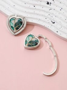 1pc Heart-Shaped Women Bag Hanger, Multi-Color Marble Keychains Made Of Alloy Material, Home And Travel Organizer - Multicolor - View 7