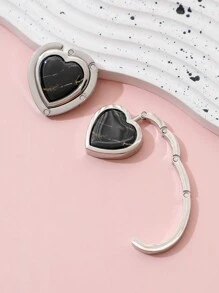 1pc Heart-Shaped Women Bag Hanger, Multi-Color Marble Keychains Made Of Alloy Material, Home And Travel Organizer - Multicolor - View 9