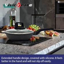 Vivicreate Cast Aluminum Deep Fry Pan With Lid, Marble Color Non-Stick Coating, Stainless Steel Bottom, Long Handle With Rubber Coating, European Style Deep Fry Pan, Dishwasher Machine (11 INCH) - Black - View 5