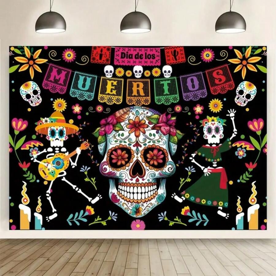 One Piece, Trang trí Ngày của người chết, Biểu ngữ nền Ngày của người chết bằng vải khổ lớn - Trang trí tiệc, Nền chụp ảnh, Biểu ngữ nền đầu lâu, Giáng sinh - Nhiều màu - Xem 1