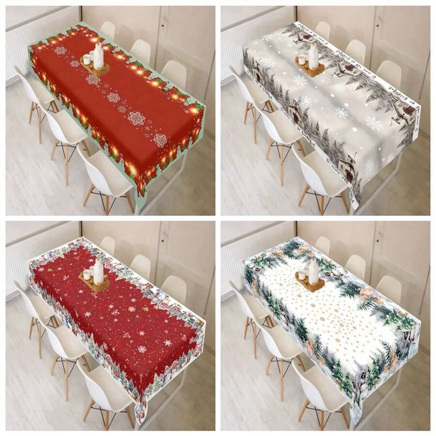 1 bộ đồ trang trí Giáng sinh bao gồm Rừng thông, Nhà gỗ, Khăn trải bàn in hình bông tuyết, Đồ trang trí bàn ăn, Khăn trải bàn hình chữ nhật trừu tượng cho buổi dã ngoại hoặc tiệc ngày lễ Đồ trang trí Giáng sinh, Đồ dùng cho tiệc Giáng sinh - Nhiều màu - Xem 1