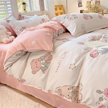 4 piezas Juego de ropa de cama con estampado de dibujos animados: Suave, lavable a máquina, apto para todas las estaciones - Incluye 1 funda nórdica, 1 sábana ajustable y 2 fundas de almohada - Sin edredón ni almohadas