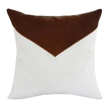 20" X 20" Brown And Ivory Geometric Faux Leather Zippered Pillow