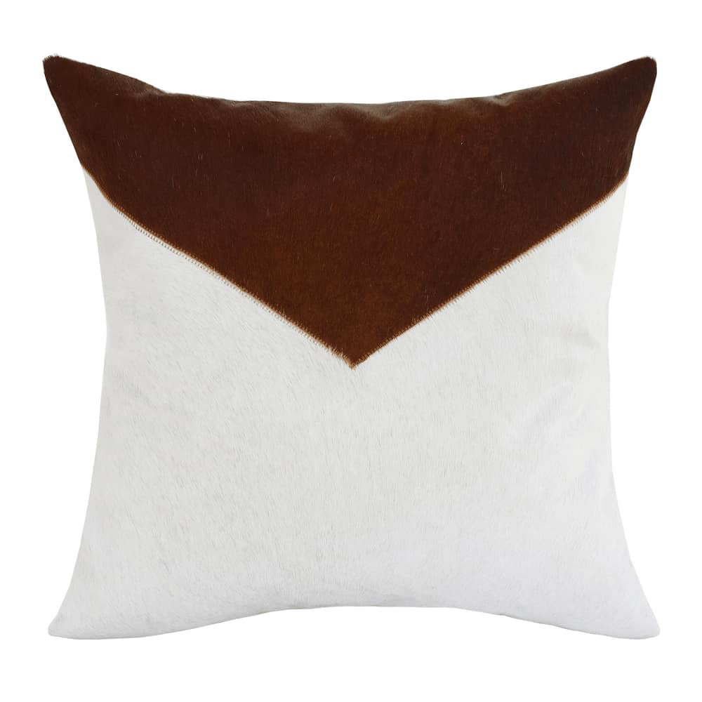 20" X 20" Brown And Ivory Geometric Faux Leather Zippered Pillow