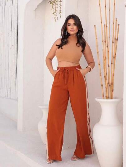 CALÇA PANTALONA FEMININA COM LISTRAS LATERAIS