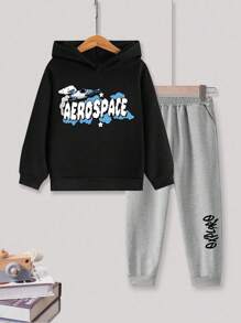 Outfit für Tween Jungen, bestehend aus 2 Stücke: Cartoon Auto Muster Sweatshirt + weite Jogginghose, Schlafanzug, Hoodie und baggy Jogginghose mit Taschen, Herbstmode