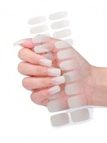 20 Stücke halb-aushärtende Gel-Nagelfolien, klare und sanfte milchig-weiße Farbverlauf Kristall Nail Art Aufkleber, selbstklebende Full-Wrap Nail Art, müssen mit UV-Lampe verwendet werden, einfach anzubringen und zu entfernen, geeignet für Frauen und Mädchen für tägliche Party-DIY Nail Art