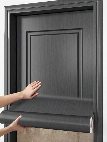 1roll Black Wood Grain Self-Adhesive Removable Wallpaper For Cabinet, Table, Chair, Room Background Decor Sticker