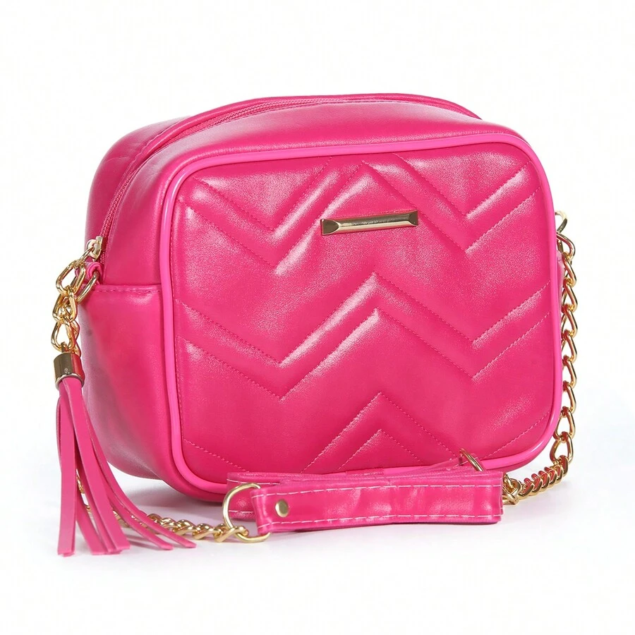 Women's Small Side Crossbody Bag With Chain Strap Available Colors Stock - 玫紅色 - 查看 1