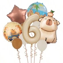 MIN ISO No use 10pcs Cute Capybara Theme Kawaii Hamster Series Cream & Caramel Colored 3D Numeral Multicolored Balloons Party Decorations Set, Suitable For Holidays, Birthdays, Gatherings, Back To School Valentine Day