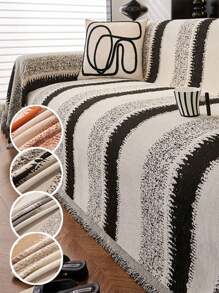 1pc Boho Style Sofa Throw Cover - Versatile Four-Season Chenille Slipcover For Armchair, Loveseat, 3-Seater Or 4-Seater Sofas, Sectional Couch - Machine Washable, Polyester Fiber Filling - Protects Home Furniture With Separate-Seat Design - Black - View 2