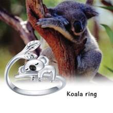 Anillo con diseño de hoja y koala inspirado en el estilo vintage - de aleación, perfecto para atuendos casuales y como regalo de Acción de Gracias