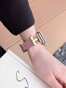 Fashion Designer D Letter Gold Metal Decor Soft Brown Strap Compatible With Apple Watch Ultra 2 1 SE S9 8 7 6 5 4 3 2 1 Series Unisex Replacement Watch Band Smartwatch 38mm 40mm 41mm 42mm 44mm 45mm 49mm - Dusty Pink - View 9