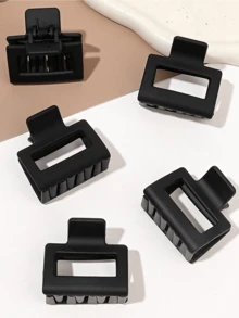 5pcs Black Matte Hair Claw Clips, Simple Design Large Shark Barrettes For Women - Black - View 3