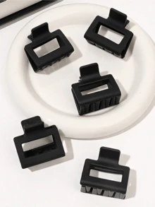 5pcs Black Matte Hair Claw Clips, Simple Design Large Shark Barrettes For Women - Black - View 1