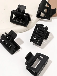 5pcs Black Matte Hair Claw Clips, Simple Design Large Shark Barrettes For Women - Black - View 2