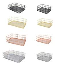 1 pieza Cesta de almacenamiento de metal estilo escandinavo, organizador de escritorio para maquillaje, joyería, artículos de papelería, bocadillos, color dorado, para volver al colegio