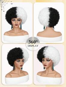 Tóc giả Afro đen trắng thập niên 70 Tóc giả xoăn cho phụ nữ Tóc giả Afro không keo Tóc giả dài bồng bềnh và mềm mại trông tự nhiên Tóc giả Afro phồng lớn có mái Tóc giả Afro bằng tóc tổng hợp dùng hàng ngày (Đen trắng) - Đen và trắng - Xem 3