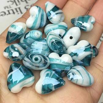 15 mm stort Murano-hjärta Malakitgrönt godisränder Lampwork Kristallglashängande pärla för att göra DIY-kärleksörhängentillbehör