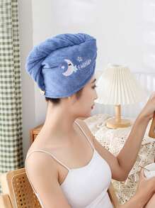 1 Cappello assorbente a triangolo in velluto corallo con ricamo cartoni animati, per donne, strumento per asciugare e acconciare i capelli - Multicolore - Visualizzare 3