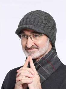 Men Knit Hat, Warm Thermal Lined Short Brim Ear Protection Beanie Cap, Suitable For Middle-Aged And Elderly In Winter