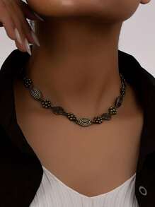1 pieza Collar de cadena versátil, de moda y simple con diseño floral en espiral de estilo bohemio vintage para mujer