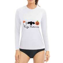 Spring And Fall Thin Tops Printed Long-Sleeved T-Shirt Summer Sunscreen Tops Woman Clothes Self-Developed Design Halloween Cute Little Pumpkins Little Spooky - 白色 - 查看 1