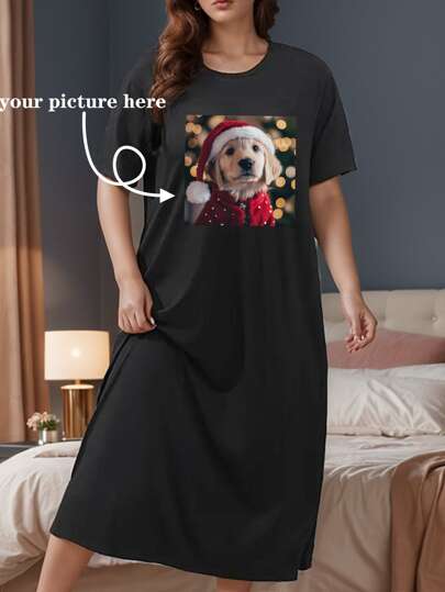 Plus Size Customized Women's Comfortable Loose Christmas Graphic Print Front Dress For Summer