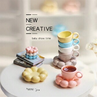 2pcs迷你马克杯、迷你咖啡杯碟、微型场景娃娃屋配件、创意异形迷你咖啡杯、花卉装饰玩具模型、北欧INS时尚马卡龙系列咖啡杯、向日葵咖啡陶瓷杯碟、新年礼物生日