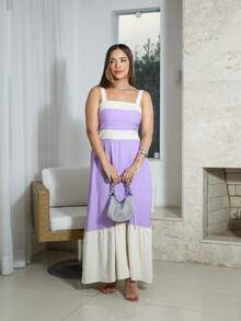 Two-Tone Long Dress Two-Tone Women's Dress Two Colors - 紫色 - 查看 2