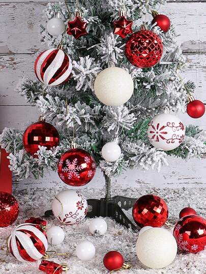 1set/44pcs Delicate Christmas Ornament Ball Assorted Hanging Decor, Suitable For Indoor Party Christmas Tree And Outdoor Garden Wall Decoration, Home Party Holiday Atmosphere Pendant Best Gifts Birthday Home Decor Christmas Decorations Room Decor Winter