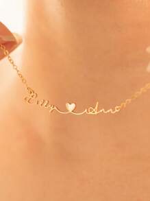 个性化双名心形项链，定制情侣名字项链，定制男女项链，情侣礼物，婚礼订婚伴娘配饰礼物，圣诞礼物，生日礼物 - 金色 - 查看 3