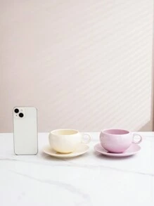 1 套陶瓷咖啡杯和碟子，北欧/韩国简约创意圆形/蛋形高端品质优雅咖啡杯碟，适用于咖啡厅、酒店、餐厅、家庭厨房、咖啡、茶、牛奶、小吃、蛋糕、水果，是送给情侣、朋友、家人、圣诞节、生日、拿铁、牛奶杯、茶杯返校的理想礼物 - 彩色 - 查看 14