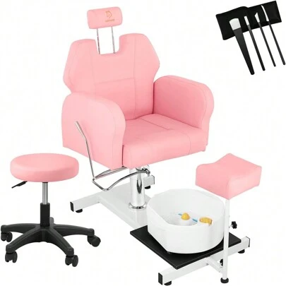 Pedicure Chair Station, 360° Rotation Hydraulic Adjustable Height Pedicure Chair No Plumbing Unit Station With Foot Basin Salon Chair,Vanity Chair