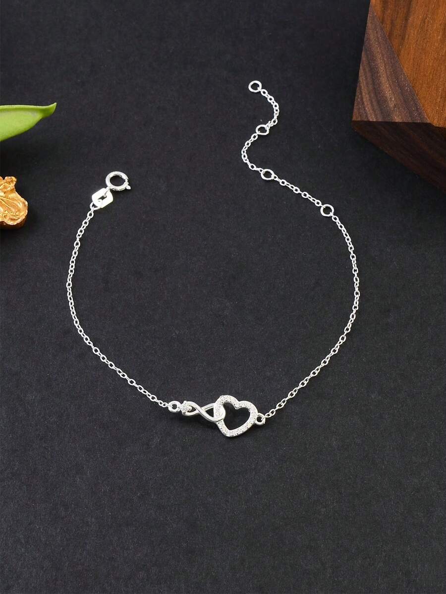 S925 Sterling Silver Eternal Heart Bracelet, Delicate Niche Luxury Gift For Girlfriend, Wife, Friend Birthday - Silver - View 1