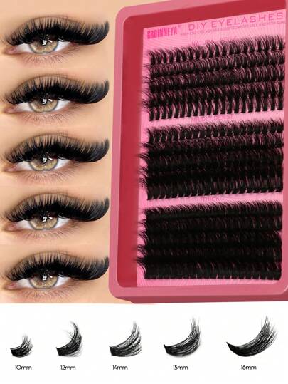 GROINNEYA 280/ 300 Cluster C Curl Individual Lash Clusters Fluffy Cluster Lashes Volume Mixed Tray Faux Mink Lashes Eyelash Extension Makeup