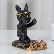 1 件树脂制作的法国斗牛犬小雕像手机支架，实用的家居装饰配件最佳礼物 - 彩色 - 查看 2